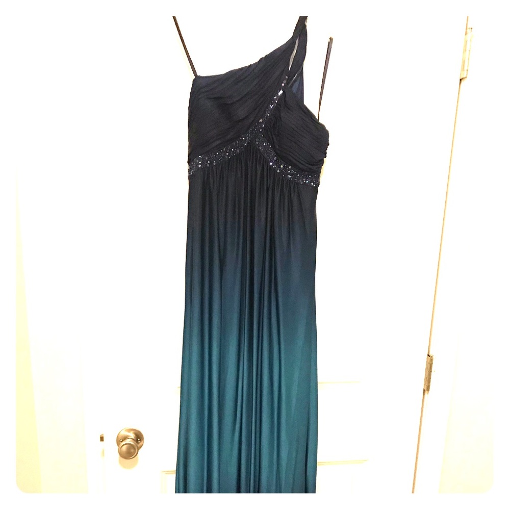 One shoulder ombré blue dress